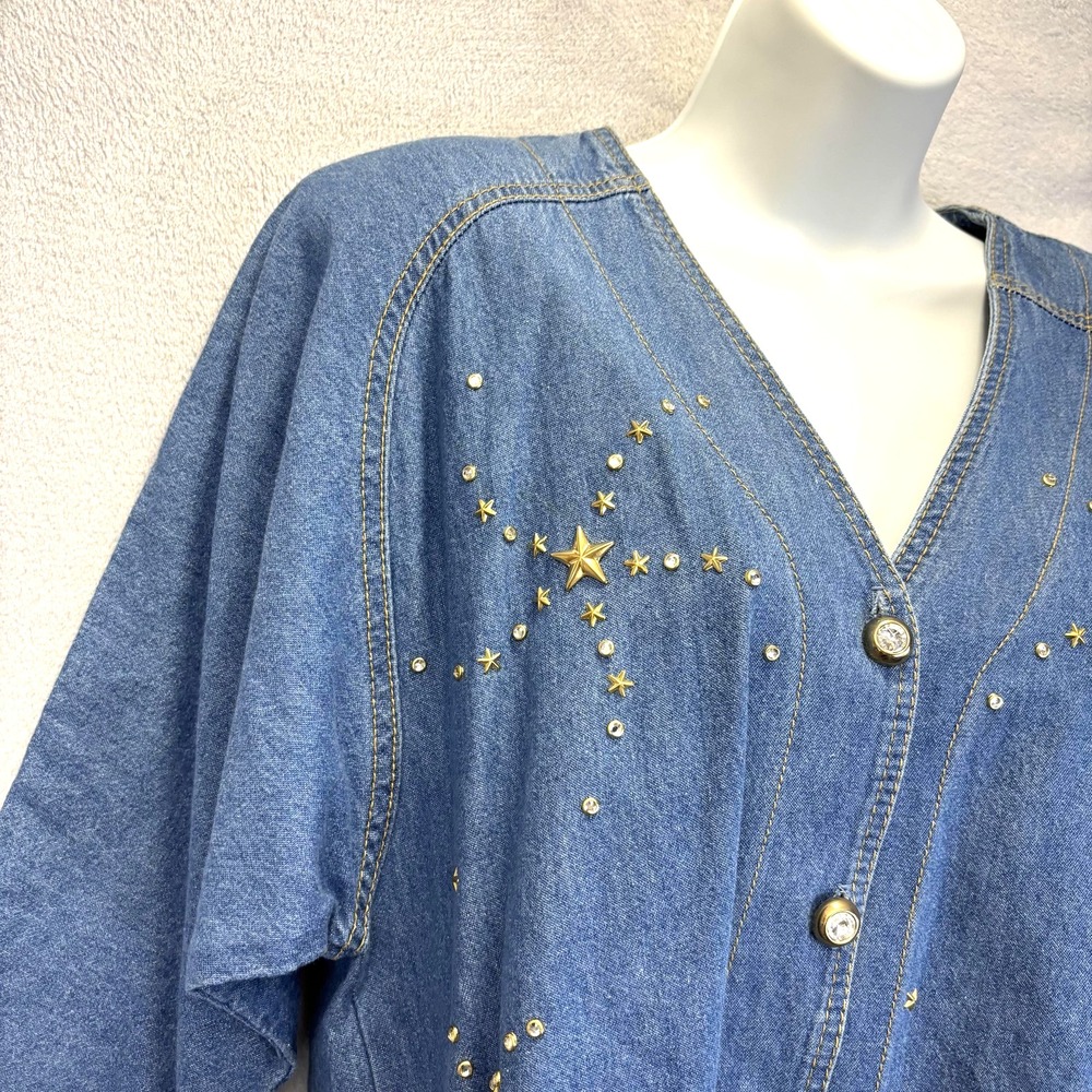 Vintage Bingo! Bingo! Button Up Denim Shirt Womens 6 Star Celestial Western 80s - Picture 4 of 12